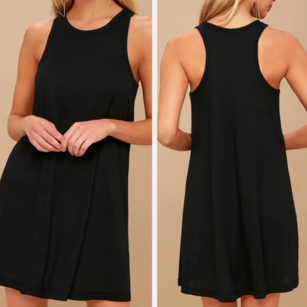 FP Beach LA Nite Black Ribbed Mini Tank Dress. Size: Medium.